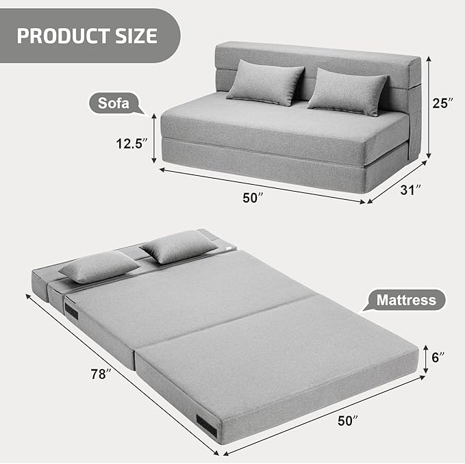 Folding Sofa Bed with Pillows- Convertible Chair Floor Couch & Sleeping Mattress - Image 2