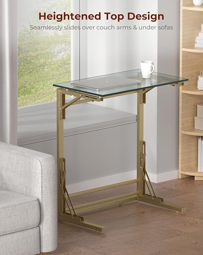 Tatub 24" Folding TV Tray Table, Glass C Shaped End Table - Image 7