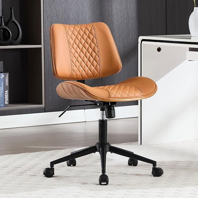 Home Office Chair No Arms with Wheels, Adjustable Height PU Leather Mid Back by BERYTH