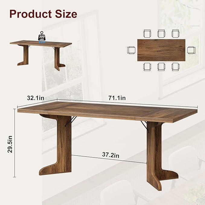 71" Dining Table for 6 to 8 People, Modern Dinner Table - Image 2