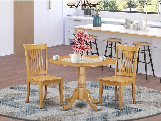 East West Furniture DLPO3-OAK-W 3 Piece Dining Room Furniture Set Contains a - Image 7