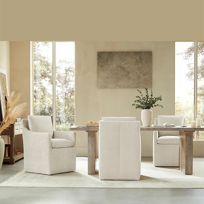 Upholstered Dining Chairs with Casters No Assembly Modern Accent Armchair with - Image 7