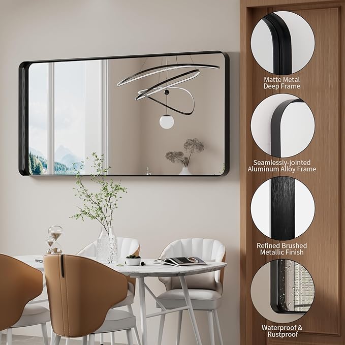 Koonmi Black Bathroom Mirror for Wall, 30x60 Inch Matte Metal Deep Framed - Image 4