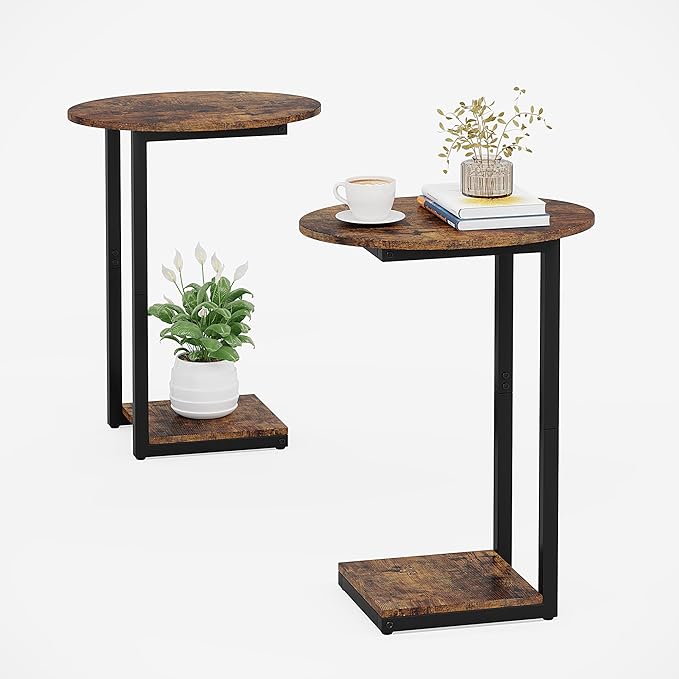 Hosfais Small Side Table Set of 2, C-Shaped Wood Sofa End Table by HosfaisHome