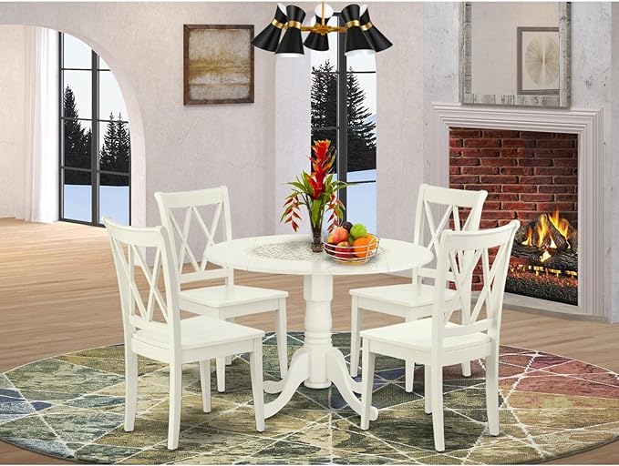 East West Furniture DLCL5-LWH-W 5 Piece Dining Set Includes a Round Dining Room - Image 6