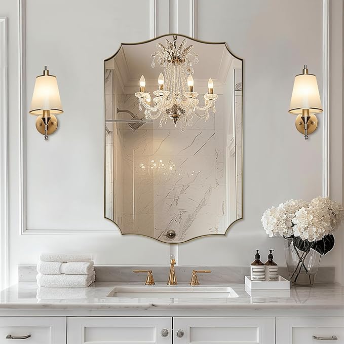 Gold Bathroom Mirror, Irregular Wall Mirror, Asymmetrical Mirror by Mirrorartmirror