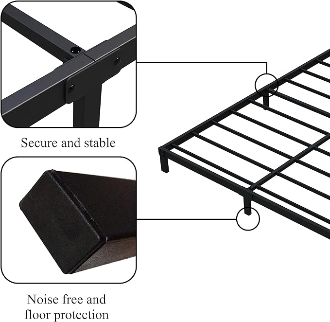 7 Inch Queen Bed Frame No Box Spring Need, Low Profile Metal Platform Bed Frame - Image 5