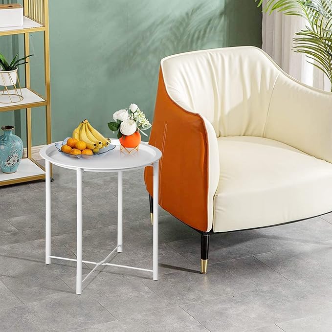 VECELO Side/End Table, Folding Round Metal Anti-Rust and Waterproof Outdoor or - Image 2