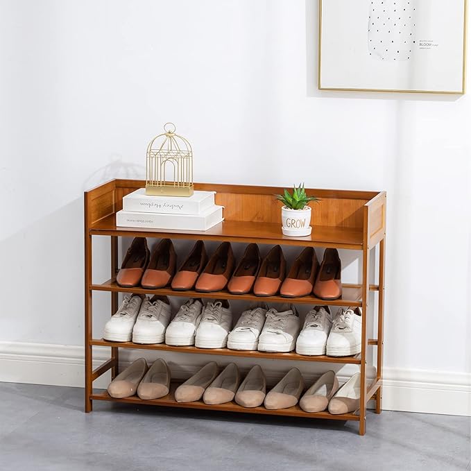 Bamboo Shoe Rack Organizer, 4 Tier Shoe Shelf Storage Organizer, - Image 2