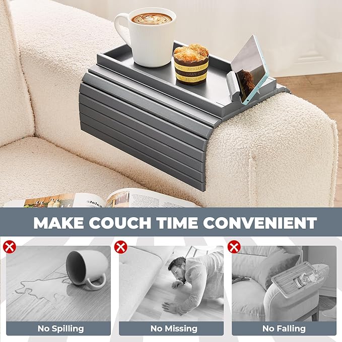 Bamboo Sofa Arm Tray, Anti Falling Couch Arm Tray Armrest Table - Image 4
