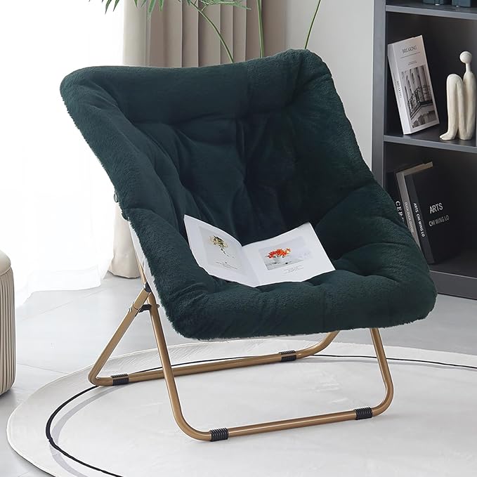 Saucer Chair, Comfy Bedroom Chairs, Oversized Folding Faux Fur Chair, Foldable - Image 7