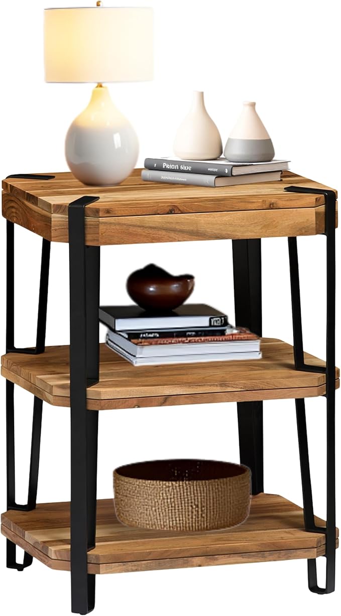 Ryegate 3-Tier End Table with Storage “ Live Edge Solid Acacia Wood Side Table by AlaterreFurniture