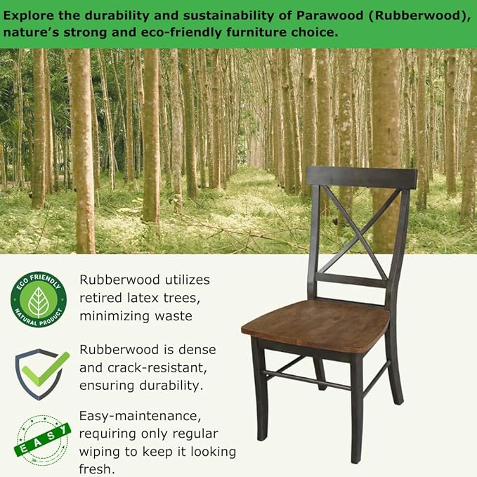 Set of Two X-Back Dining Chairs, Hickory/Washed Coal - Image 3