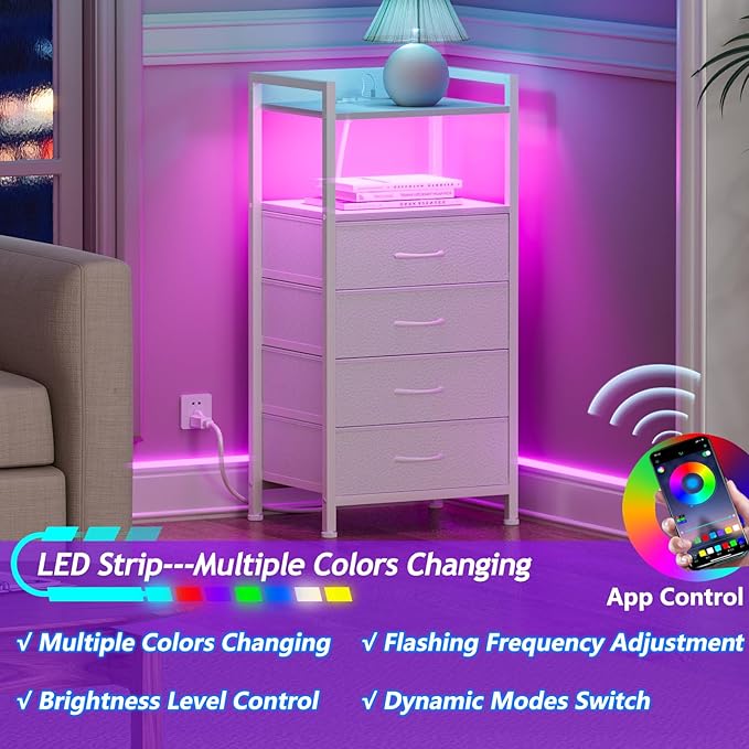 Furnulem White Nightstand with Charging Station, Night Stand Side Table with - Image 4