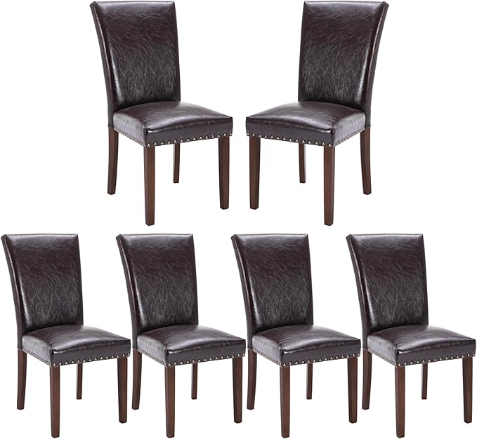 COLAMY Upholstered Parsons Dining Chairs Set of 6, PU Leather Dining Room by COLAMYINC