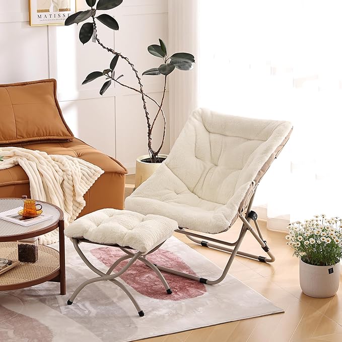 Living Room Chair, Soft Faux Fur Folded Chair Oversized Folding Accent Chair - Image 6