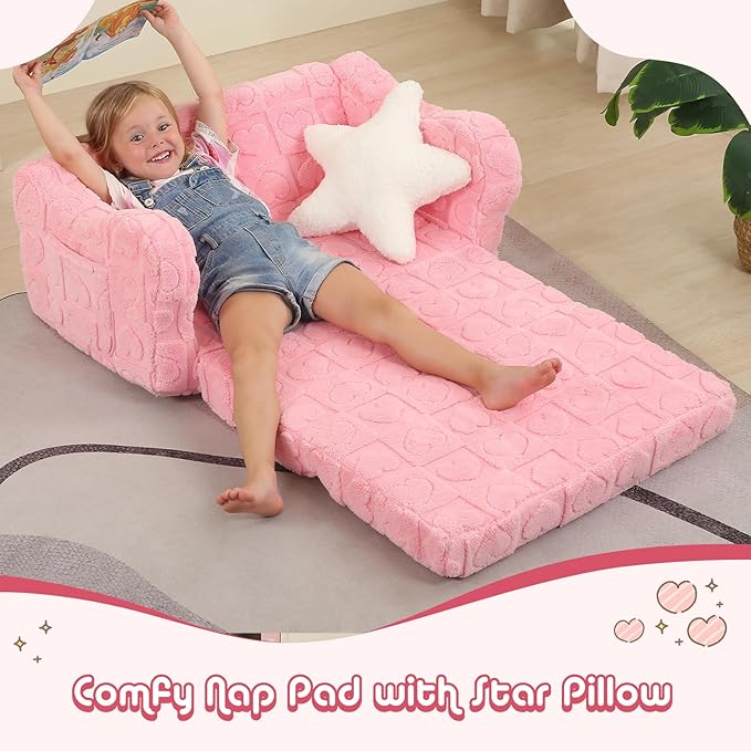 Extra Wider Seating Toddler Couch, 2-in-1 Toddler Soft Couch Fold Out - Image 5