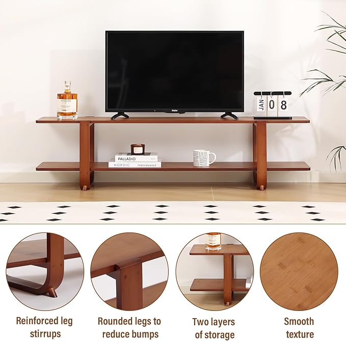 Tiita TV Stand with Storage for TVs up to 65'', Bamboo TV Console Entertainment - Image 6