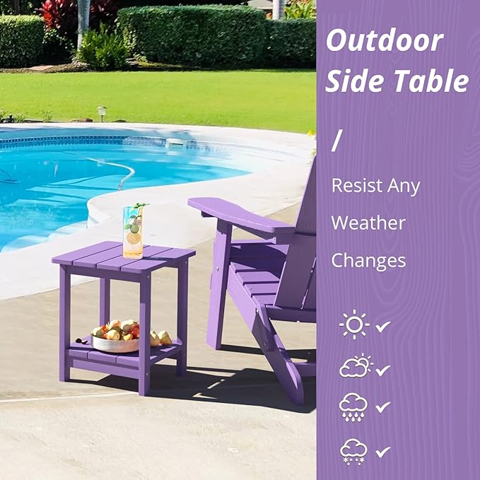 LUE BONA Adirondack Outdoor Side Table, 2-Tier Purple HDPS Patio End Table - Image 3