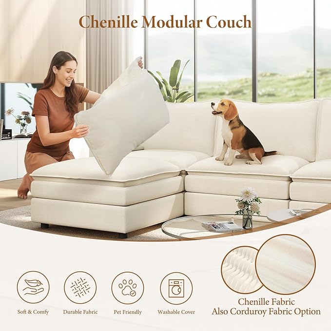 Vesgantti 142" Cloud Couch Sectional Modular Sofa, Comfy Sectional Couch - Image 6