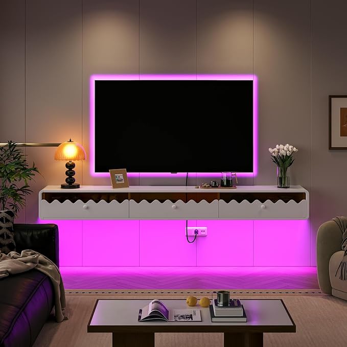 Floating TV Stand, 47IN Fully-Assembled Wall Mounted Wave Glass - Image 8
