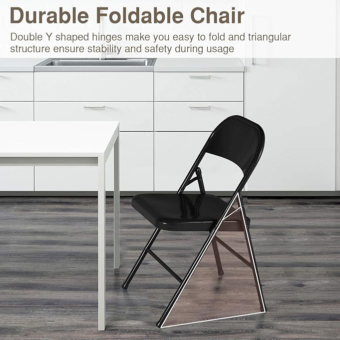 VECELO Metal Folding Chairs 4 Pack, Double Hinged Steel Frame Easy - Image 8