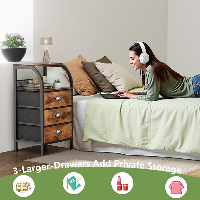 Night Stand Nightstand with Drawer Nightstands Storage Night Stands 3 Drawers - Image 8