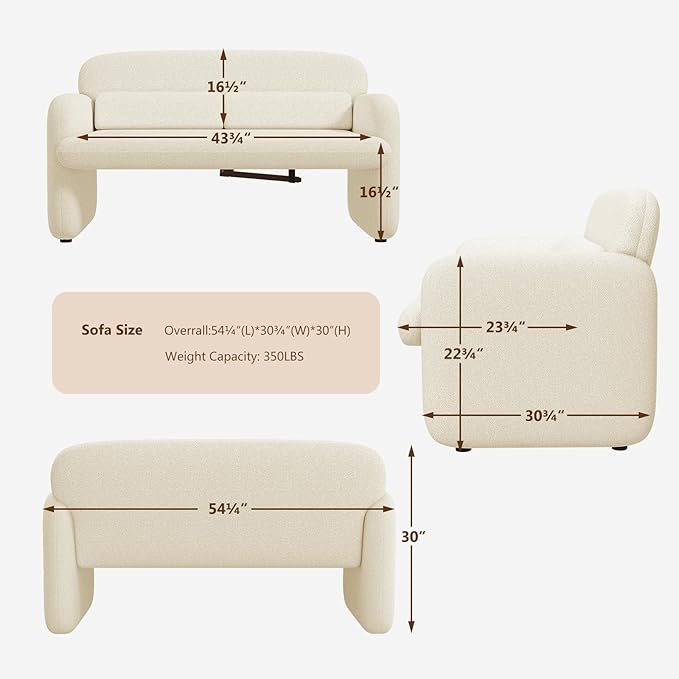 Furnimart Modern Loveseat Sofa, Comfy Upholstered Minimalist Couch, Small - Image 2