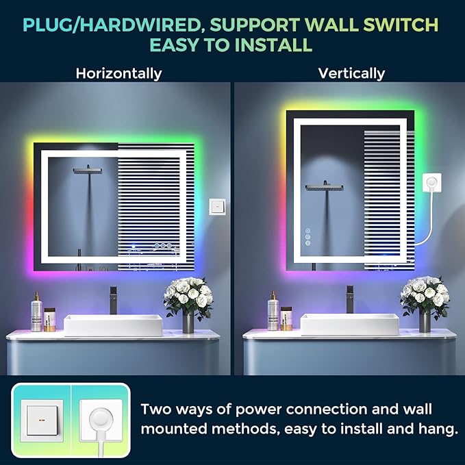 36x30 Inch RGB LED Bathroom Mirror Front Light and RGB Backlit Lighted Vanity - Image 7