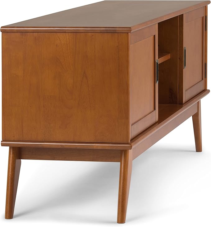 SIMPLIHOME Draper SOLID HARDWOOD 60 inch Wide Mid Century Modern TV Media Stand - Image 9