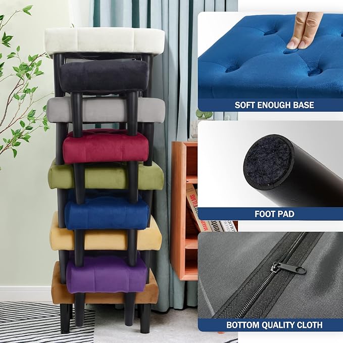 HOUCHICS Small Footstool Ottoman, Velvet Wooden Foot Stool Ottoman - Image 5