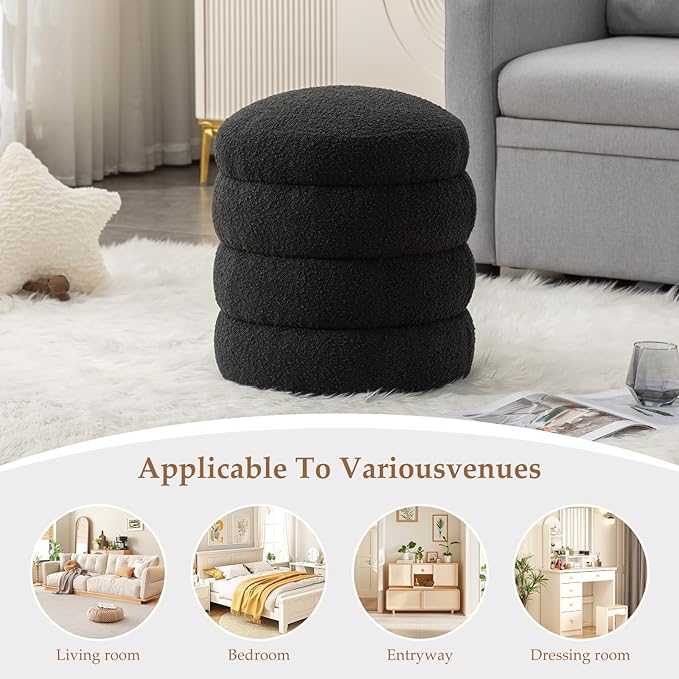 Furniliving Modern Round Ottoman, Soft Bedroom Ottoman Footstool Round Ottomans - Image 5