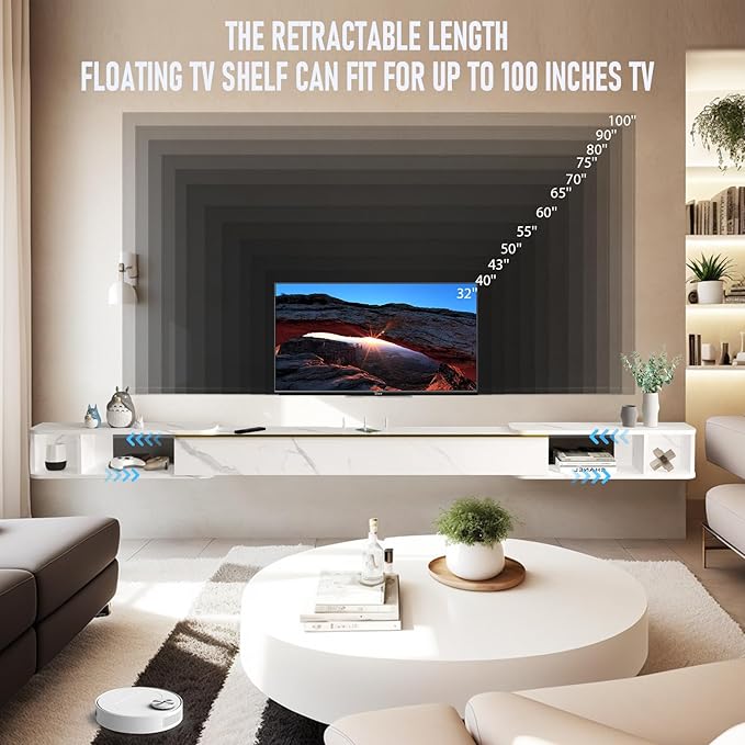 Pmnianhua Retractable Length Floating TV Stand, Minimalist Floating TV Shelf - Image 8