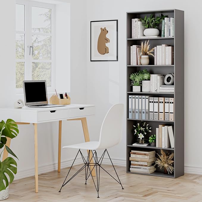 FOTOSOK 6-Tier Open Bookcase and Bookshelf, Freestanding Display Storage - Image 2
