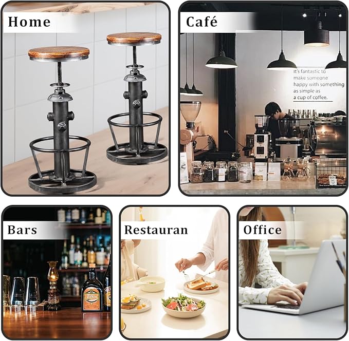 Topower Antique Industrial Round Bottom Adjustable Height Cafe Coffee Retro - Image 5