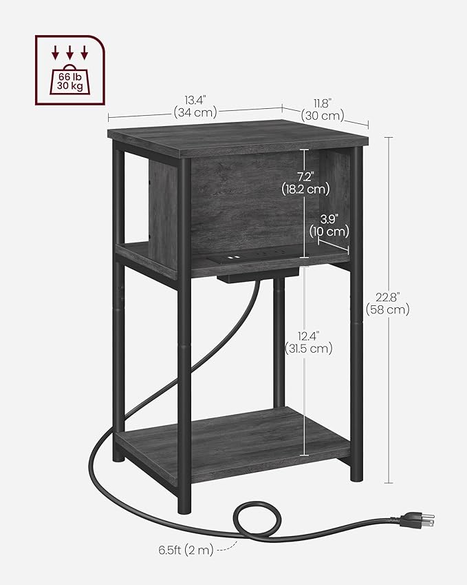 VASAGLE Side Table with Charging Station, 3-Tier End Table with USB Ports and - Image 3