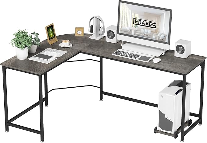 Teraves Reversible L Shaped Desk, 57.9" Gaming Computer Desk, Modern Corner by Teraves
