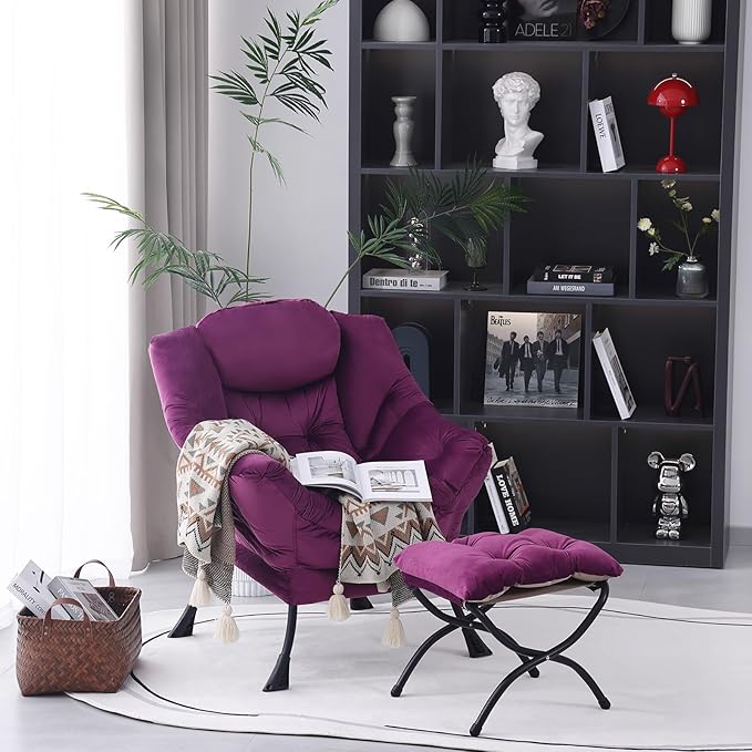 Lazy Chair with Folding Ottoman, Modern Accent Lounge Armchair with Armrests - Image 7