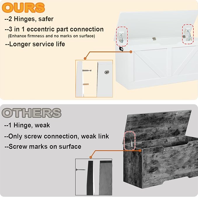 39.4" Storage Chest, Wooden Storage Bench, Large Storage Trunk - Image 4