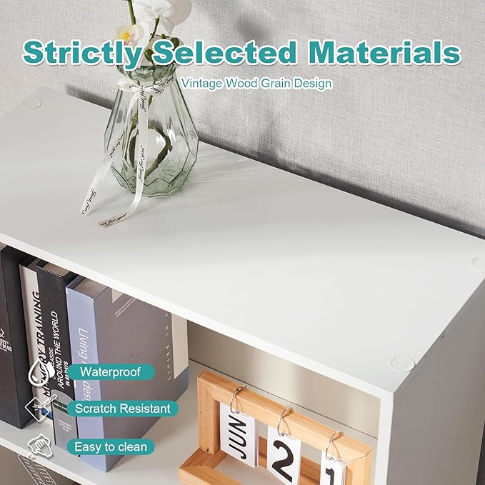 6-Tier Book Shelf, Floor Standing Open Bookcase, Wooden Display Storage Shelves - Image 6