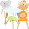 Kids Wooden Animal Table & Chair Set w 4 Seats- Monkey Lion & Elephant Plus by Svan