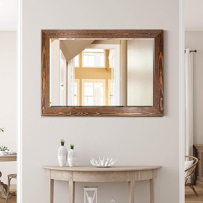 Maple Rustic Mirror Rectangular Barnwood Framed Wall Mirror - Image 4