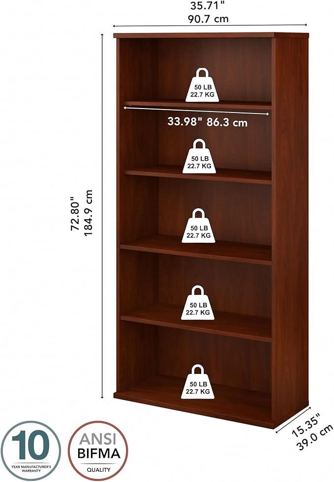 Bush Business Furniture Studio C Tall 5 Shelf Bookcase in Hansen Cherry - Image 3