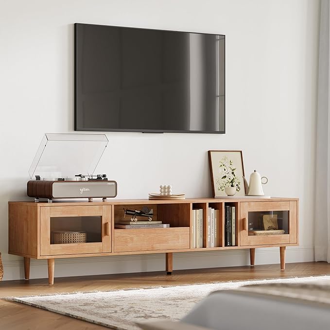LINSY 70" TV Stand for TVs up to 80 Inch, Mid Century Modern Entertainment by Linsy