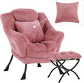Lazy Chair with Ottoman, Comfy Reading Lounge Chair with Footstool & Throw by YOTATING
