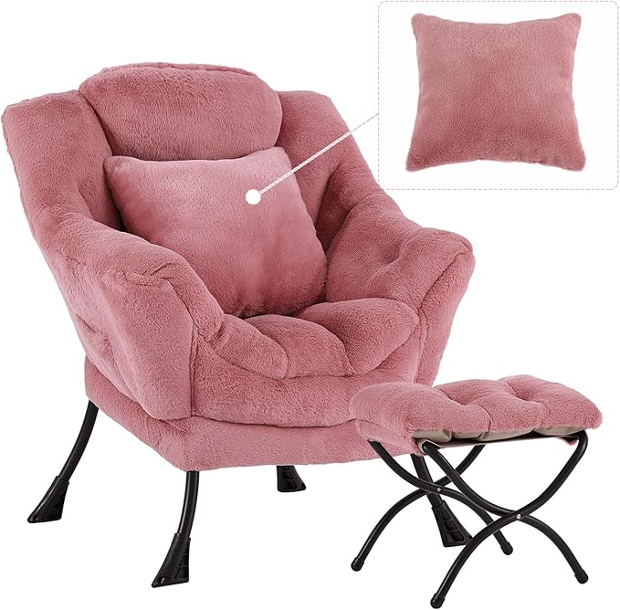 Lazy Chair with Ottoman, Comfy Reading Lounge Chair with Footstool & Throw by YOTATING