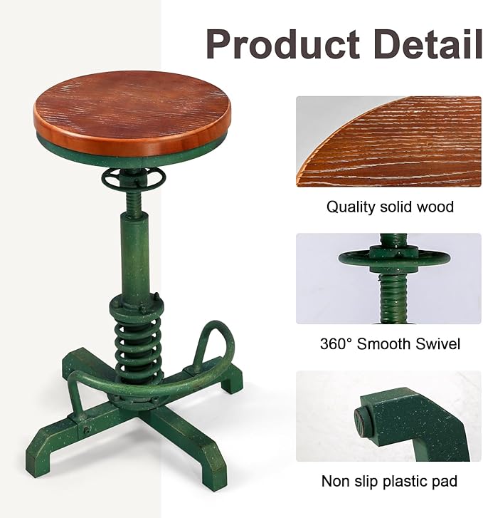 LOKKHAN American Antique Steampunk Bar Stool 24.41"-28.35" Vintage Industrial - Image 6