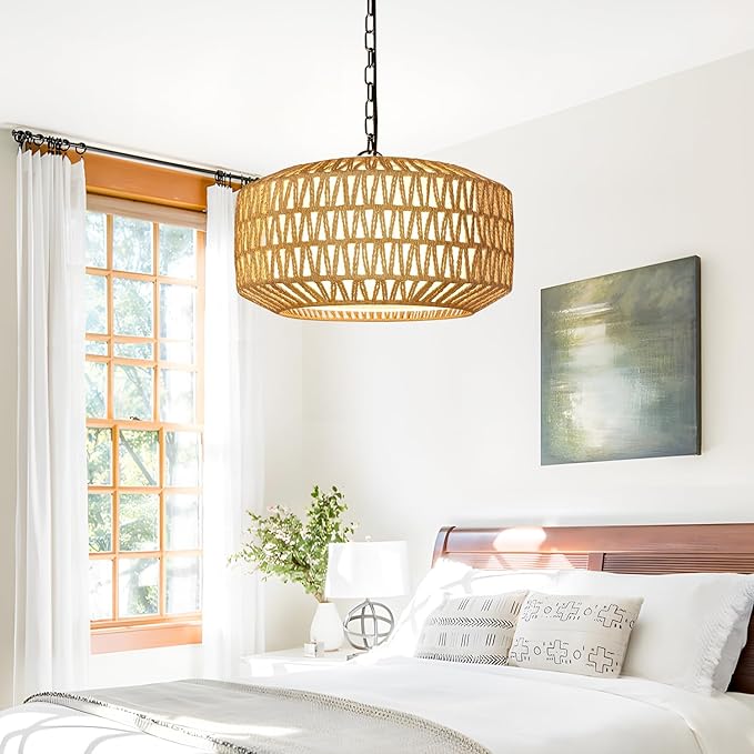 Farmhouse Chandelier Light Fixture, 5-Light Rattan Boho Chandeliers - Image 8