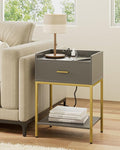 Nightstand with Charging Station, 3-Tier Bedside Table by Unknown
