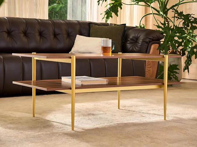 Shrine Rectangle Coffee Table, Mid-Century Modern Design, Two-Tier Walnut MDF - Image 4